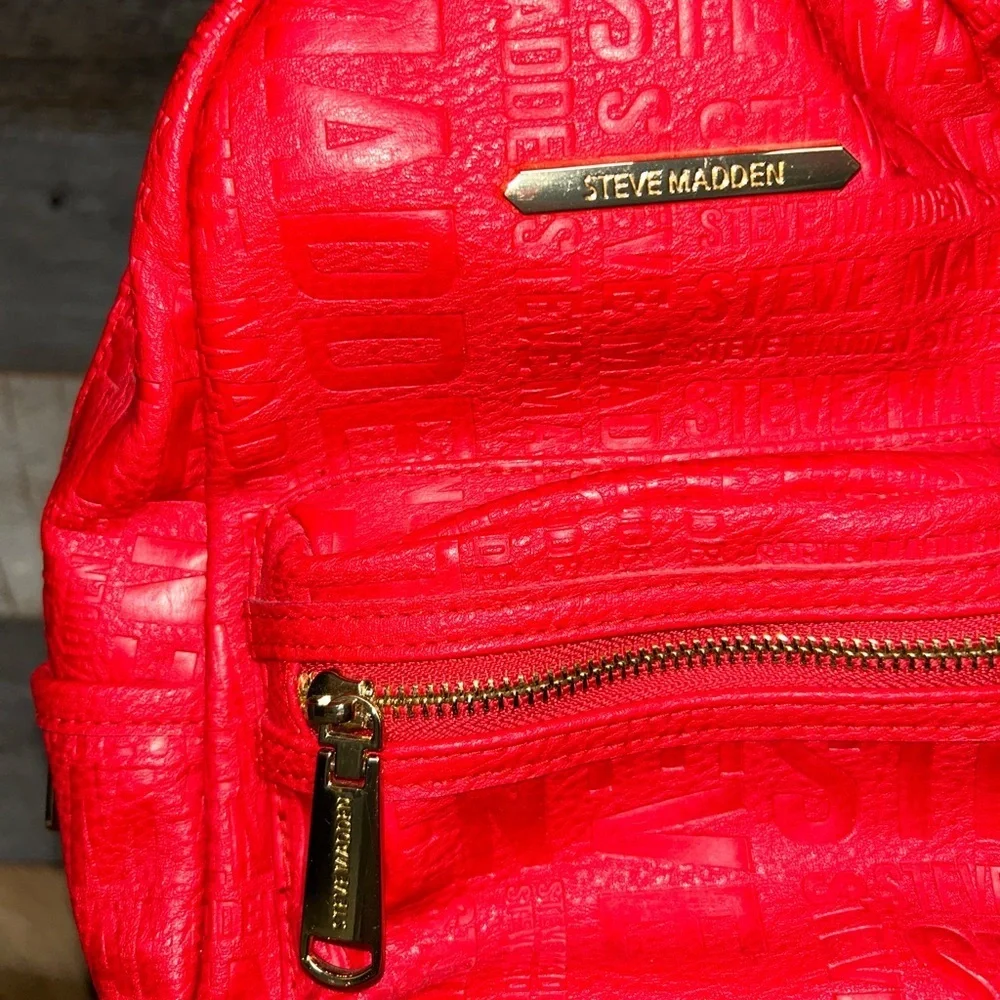 Steve Madden Red Embossed Logo Mini Backpack - Picture 10 of 11